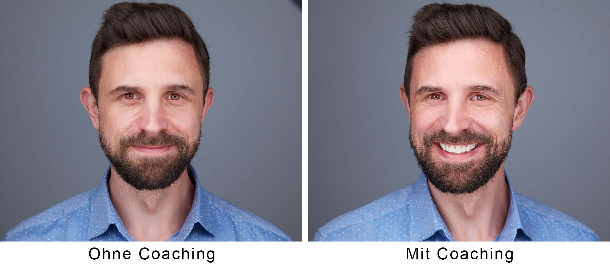 Profilfoto Vergleich mit und ohne Coaching